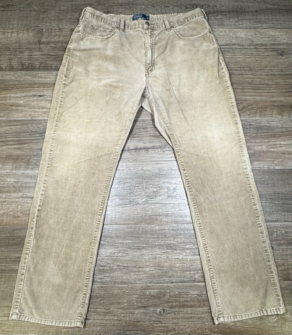 Polo Ralph Lauren Corduroy Pants Mens 38x32 Tan Brown Straight Leg 100% Cotton